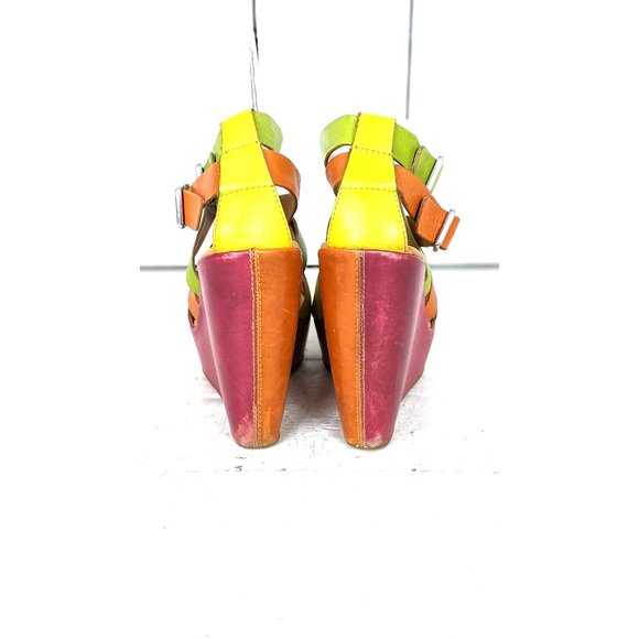 Kork Ease multicolor strappy leather high platform wedge open toe sandals 7/38 - Picture 7 of 9